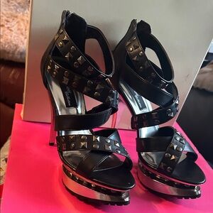 Black Studded Platform High Heel Sandals - Womens
